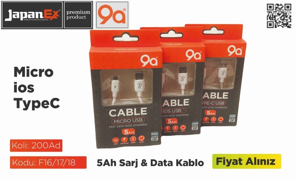 9a 5AH TYPEC ŞARJ KABLOSU F17
