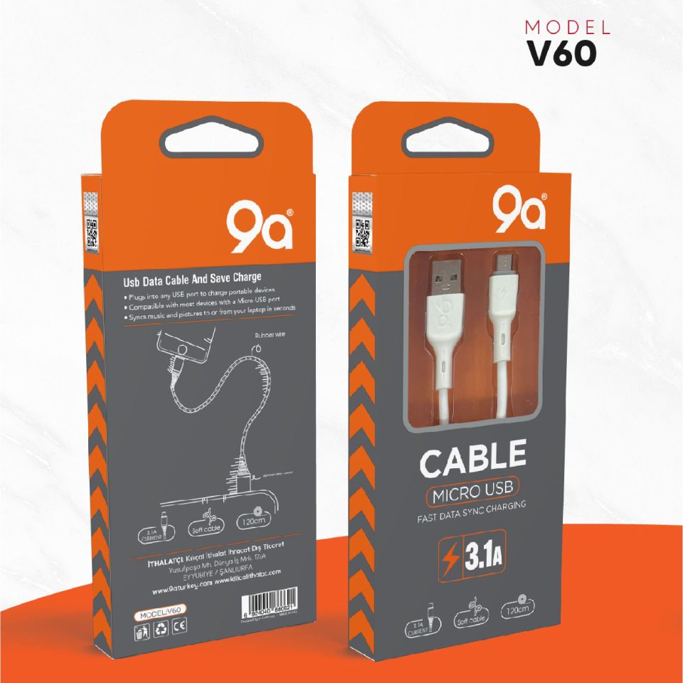 9A 3.1AH SAKIZ MİCRO ŞARJ KABLOSU V60