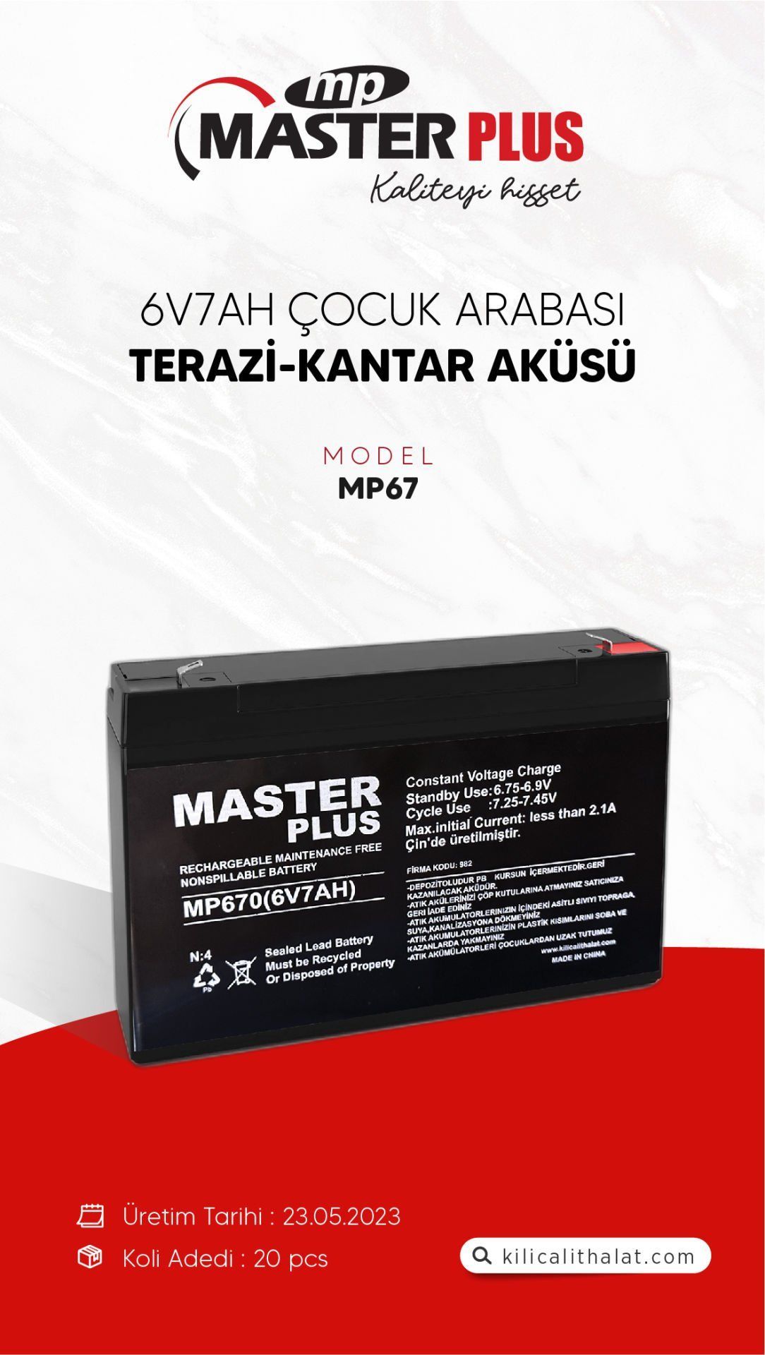 MASTERPLUS 6V7AH KURU AKÜ
