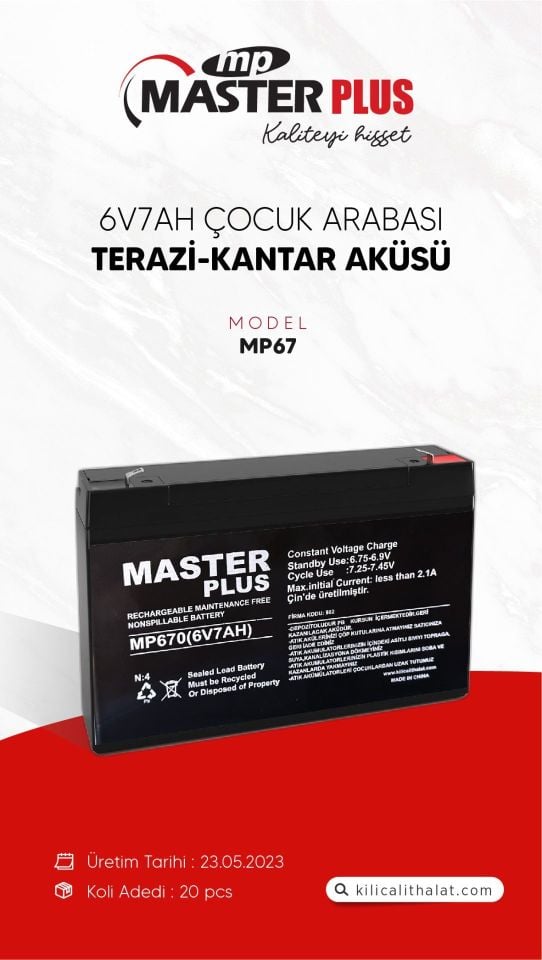 MASTERPLUS 6V7AH KURU AKÜ