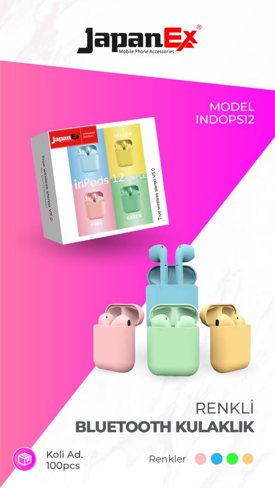 JAPANEX İNPODS-12 RENKLİ BLUETOOTH KULAKLIK