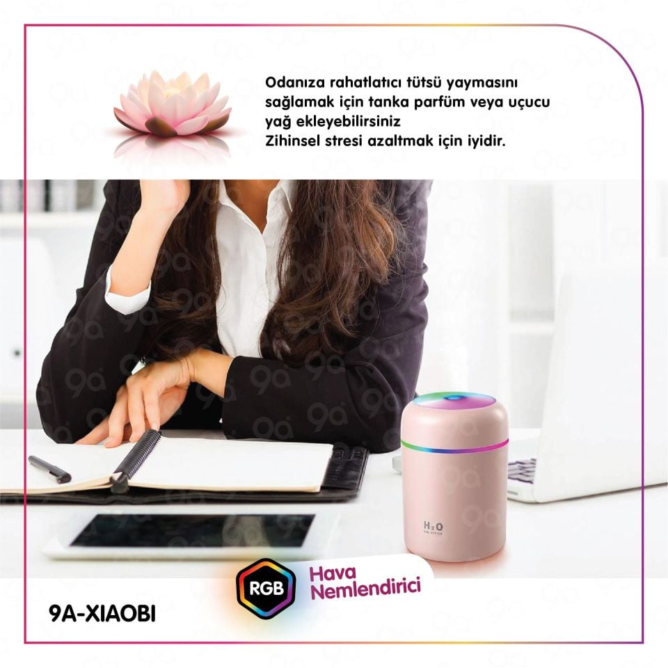 9a Xıoabı Humidifier 300 Ml Ulrasonik Oda - Araç - Hava Nemlendirici Buhar Makinesi Ve Aroma Difüzörü